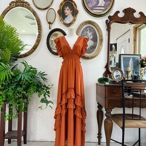 Baltic Born Rust Ruffle Maxi Dress